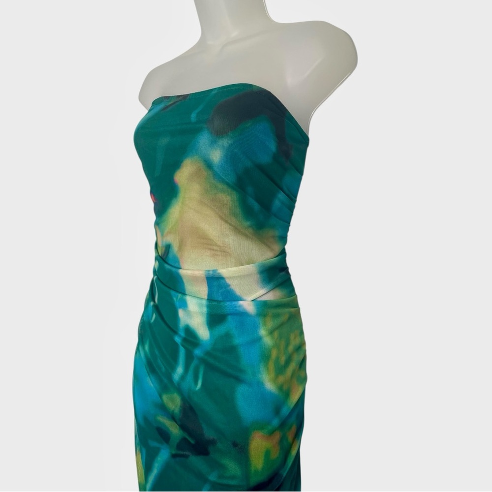 💙 PrettyGarden Strapless Maxi Bodycon Mesh Dress in Green Multicolor - Sz Large - Picture 6 of 10